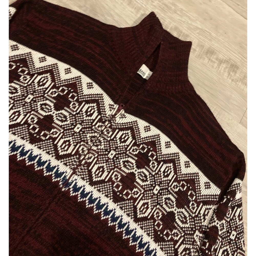Vtg Haband Men’s Fair Isle Cardigan Sweater L Zip Up Burgundy Nordic Retro